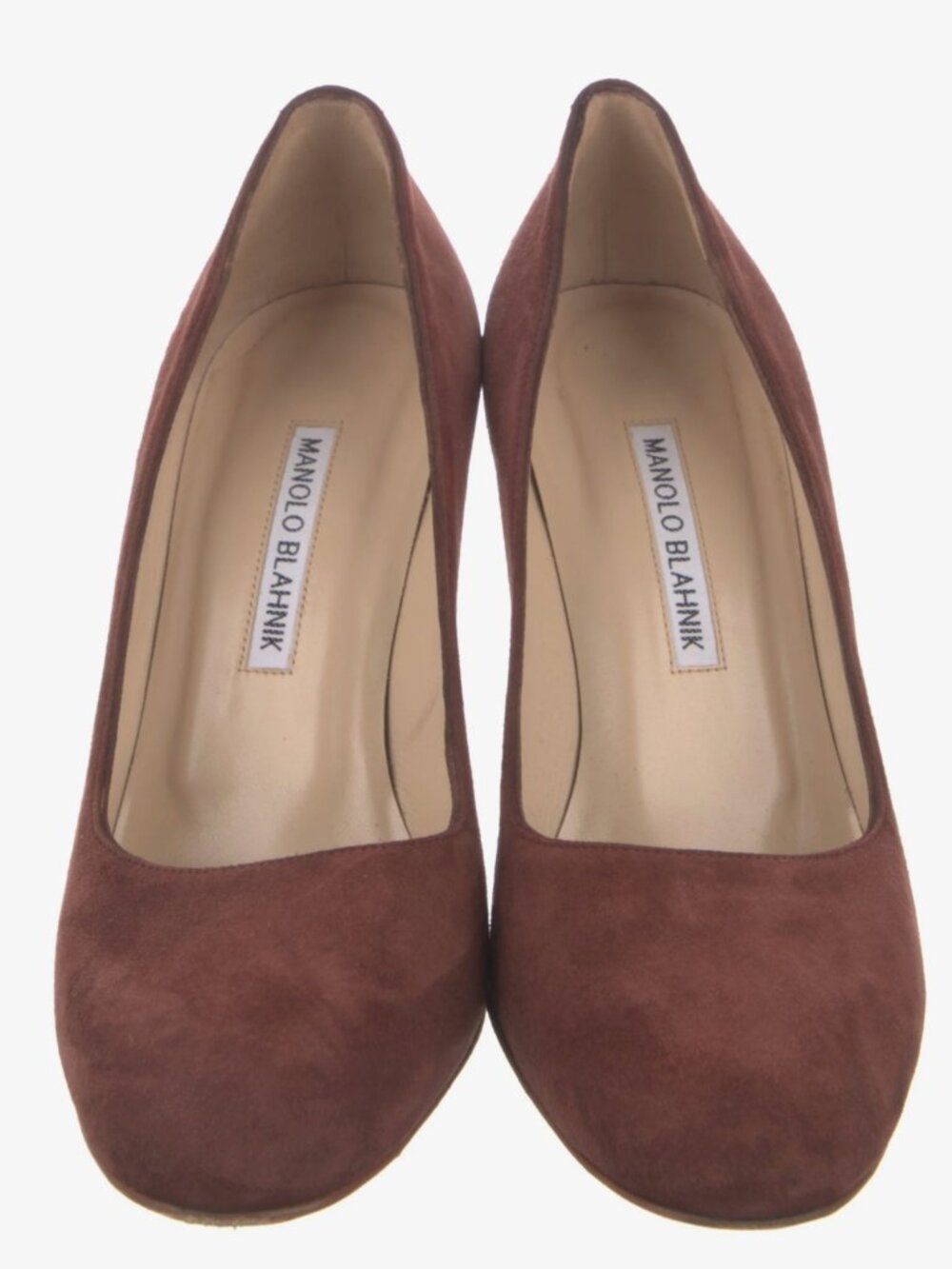 Manolo Blahnik Brown Suede Classic Round-Toe Pumps